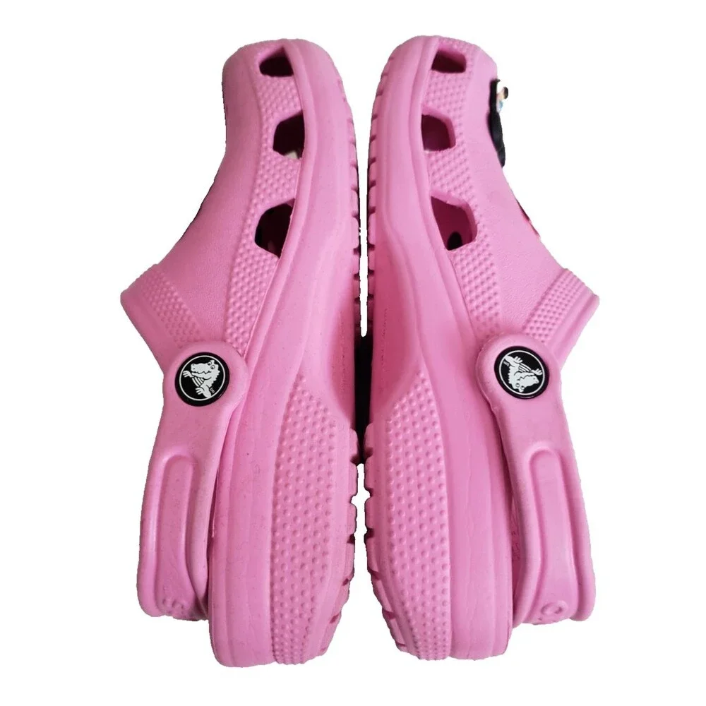 Crocs Classic Clog Junior Size  J1 Taffy Pink Kids Slip on Shoes Mickey & Minnie